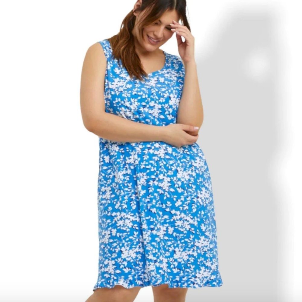 Draper James Blue & White Floral Sleeveless Scoop Neck Dress Size L/XL So Comfy!